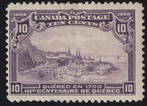 Canada Scott 101 Mint HR OG 1908 10c Dark Violet Quebec Lot OCX2003 bhmstamps