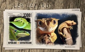 Central Africa - 2019 Lizards on Stamps - Stamp Souvenir Sheet - CA190808b