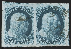 MOMEN: US STAMPS #8A PAIR USED POS. 57-58R4 PSE GRADED CERT SUP-98J LOT #88000-1