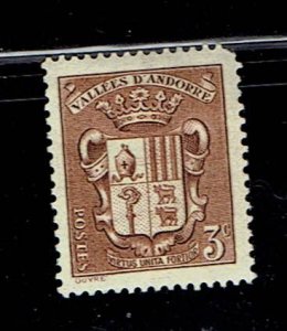 ANDORRA FRENCH SCOTT#67 1932 COAT OF ARMS OF ANDORRA - MH