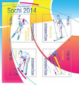 Mozambique - 2014 Sochi Olympics on Stamps - 4 Stamp Sheet - 13A-1234