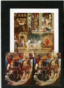 UMM AL QIWAIN 1972 EASTER PAINTINGS SHEET OF 6 STAMPS IMPERF. & 2 S/S MNH