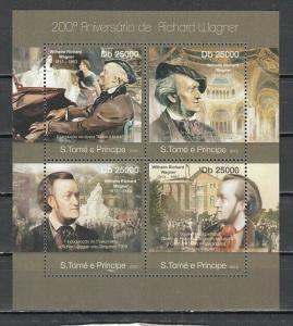 St. Thomas, 2013 issue. Composer R. Wagner sheet of 4. ^