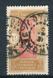 FRENCH COLONIES; DAHOMEY early 1900s pictorial issue used 1Fr. POSTMARK