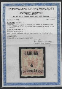 LABUAN (P0101B) 4C/50C DOUBLE OVPT SG 136A CEREMEUGA CERT MOG