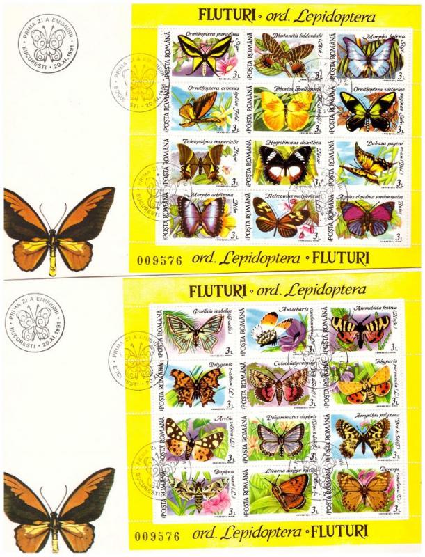 Romania 1991 Butterflies 2 M/S on FDC