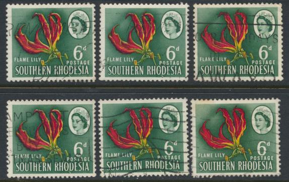 Southern Rhodesia SG 97 x6 SC# 100 shades /printers? Lily Used see details 