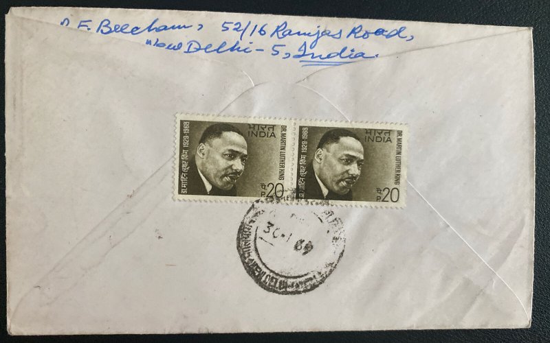 1969 New Delhi India First Day Airmail Cover To DDR Germany Dr Martin Luther Kin