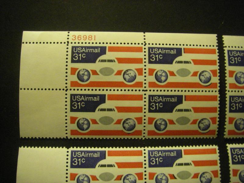 Scott C90, 31c Plane & Flag, PB4 #36981 x 4 Matched Set, MNH Airmail Beauties