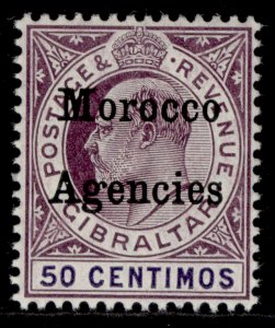 MOROCCO AGENCIES EDVII SG28, 50c purple/violet, LH MINT. Cat £11. WMK MULT CROWN