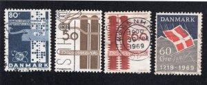 Denmark 1965-69 Group of 4 Commemoratives, Scott 420, 450-451, 460 used