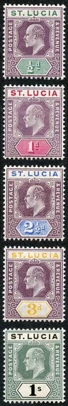 St Lucia SG5/62 KEVII Set of 4 Wmk Crown CA M/M