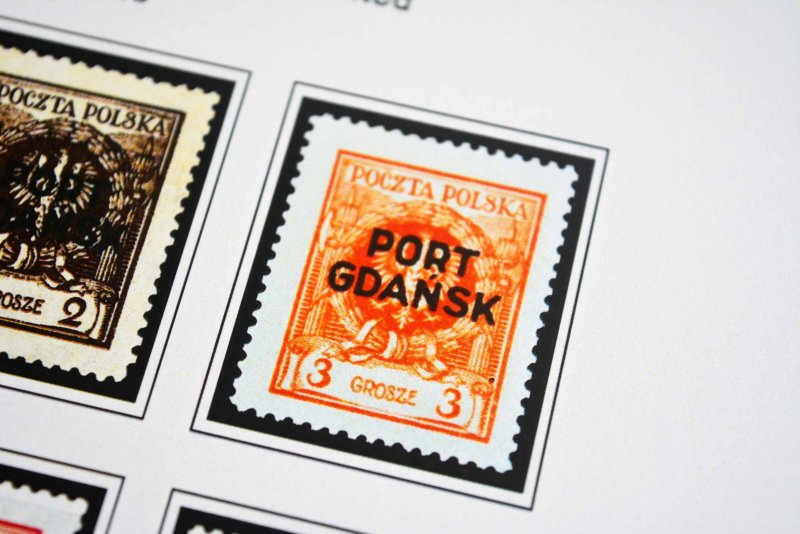 COLOR PRINTED DANZIG / GDANSK 1920-1939 STAMP ALBUM PAGES (45 illustrated pages)