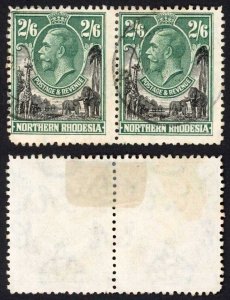 Northern Rhodesia SG12 2/6 Black and Green Wmk Mult Script CA Pair Used