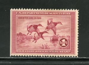 UNITED STATES $1 DUCK  SCOTT#RW2  F/VF MINT HINGED