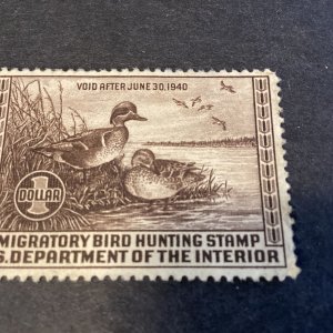 Scott# RW6 1939 $1.00 Duck Stamp MNHOG(Lightly Gummed)