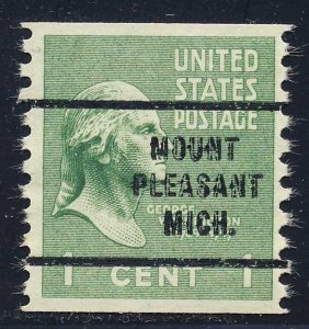 Mount Pleasant MI, 839-63 Bureau Precancel, 1¢ coil Washington