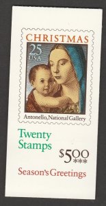 US 2514b BK180 Christmas Madonna & Child 25c booklet 20 #1 MNH 1990