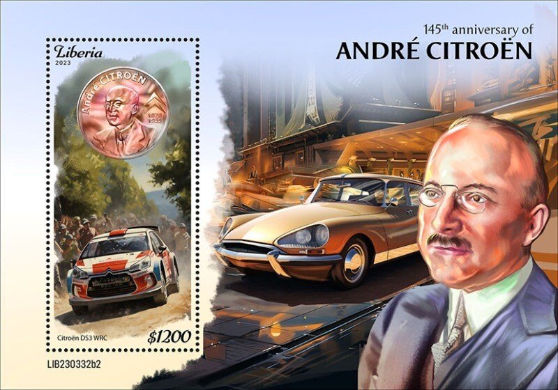 Liberia - 2023 Andre Citroen Anniversary - Stamp Souvenir Sheet - LIB230332b2