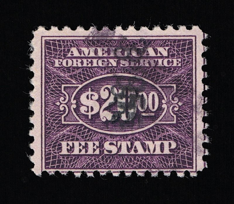 EXCEPTIONAL GENUINE #RK40 F-VF USED 1952 VIOLET $20 CONSULAR SERVICE FEE STAMP