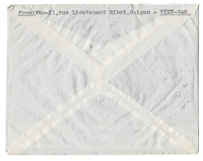 Saigon, Viet-Nam to Los Angeles, California 1952 Air Mail Cover, Scott 5, C1