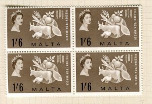 MALTA; 1963 early QEII Freedom from Hunger issue Mint hinged Block