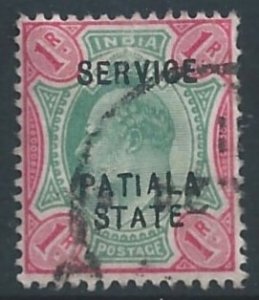 India-Convention States-Patiala #O26 Used 1r King Edward VII Issue Ovptd. Se...