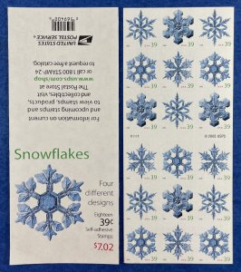 Scott 4113-4116 b SNOWFLAKES ATM Booklet Pane of 18 US 39¢ Stamps MNH 2006