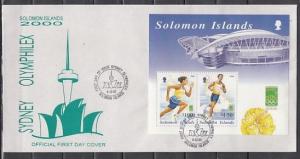 Solomon Is., Scott cat. 902a. Sydney Olympics s/sheet. First Day Cover.