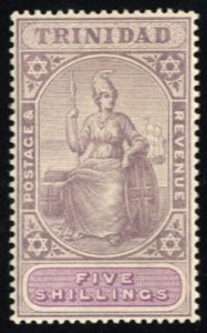 Trinidad #88 Cat$90, 1902 5sh lilac and red violet, hinged