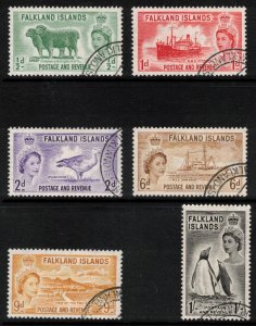 FALKLAND ISLANDS 1955-57 QE II; Scott 122-27, SG 187-92; Used