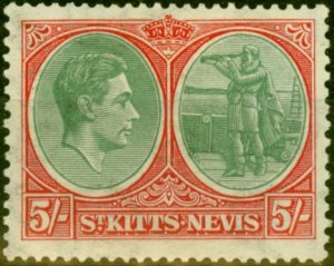 St Kitts & Nevis 1938 5s Grey-Green & Scarlet SG77 Fine Lightly Mtd Mint