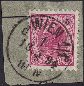 Austria - 1890 - Scott #54 - used on piece - WIEN 1 pmk