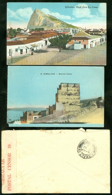 EDW1949SELL : GIBRALTAR 2 Early Post cards & 1 Censored cover.