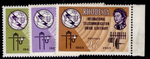 RHODESIA QEII SG351-353, 1965 ITU set, NH MINT.