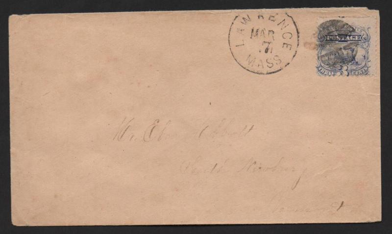 US Scott #114 Lawrence MA March 7, 1870 CDS Cancel