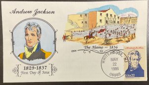 2216f Collins Hand Painted cachet Andrew Jackson, Ameripex ‘86 FDC