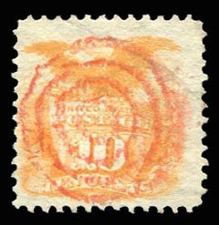 United States, 1869 Pictorials #116 Cat$160, 1869 10c yellow, neat red target...