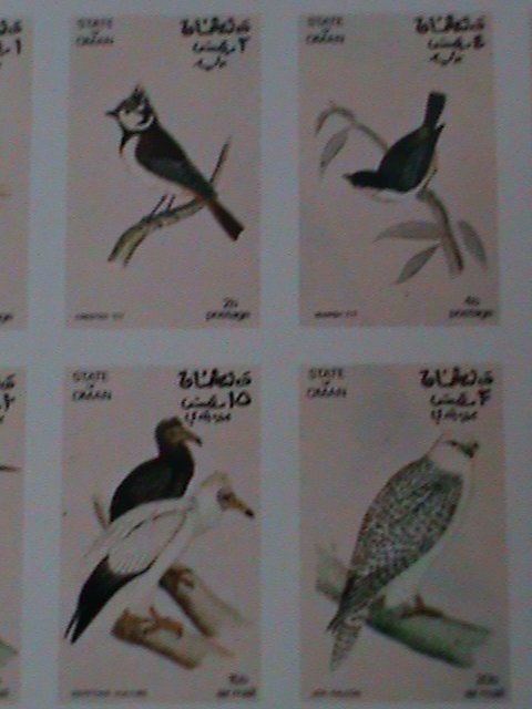 OMAN-COLORFUL BEAUTIFUL LOVELY BIRDS- IMPERF-MNH-SHEET-VERY FINE-EST $12