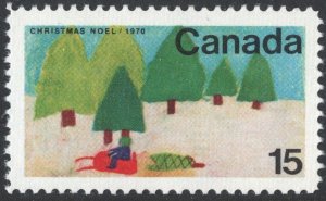 SC#530 15¢ Christmas: Trees and Sledge, J. Dojcak (1970) MNH