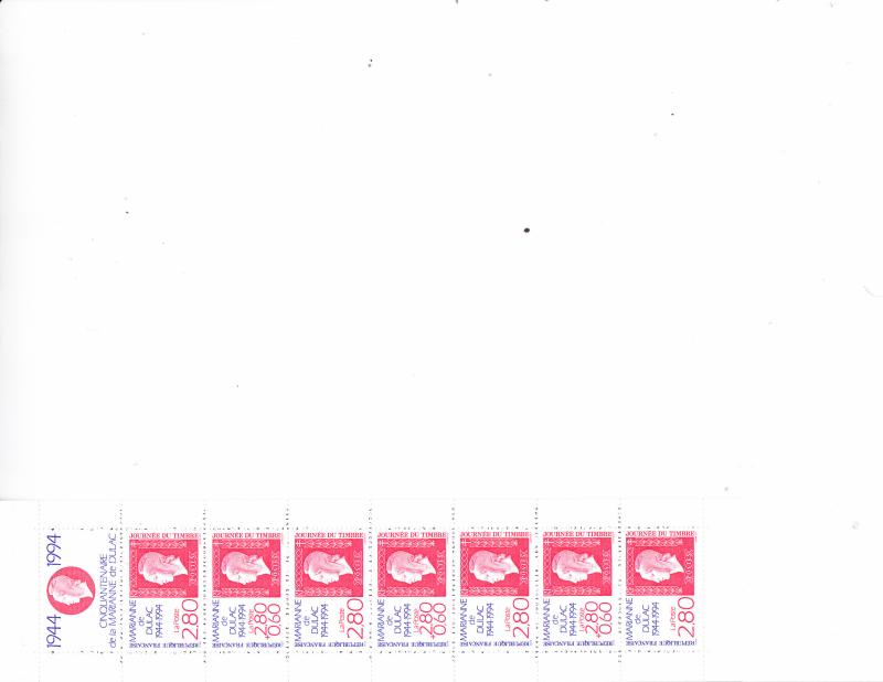 France Sc 2409a 1994 Booklet, Pane of 7+Label, Stamp Day VF/NH(**)