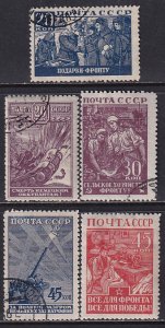 Russia 1942-3 Sc 873-7 Womens War Efforts Tank Anti-Aircraft Battery Stamp Used