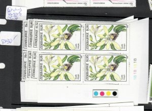 ZIMBABWE  (P2805B)  ORCHIDS   SC 692-4 PLATE 1B BLOCKS OF 4  MNH 