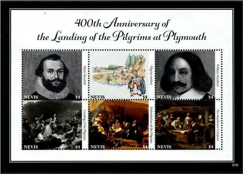HERRICKSTAMP NEW ISSUES NEVIS Pilgrim's Landing Sheetlet