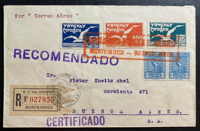 1926 Montevideo Uruguay Airmail cover to Buenos Aires Argentina MI#323-5