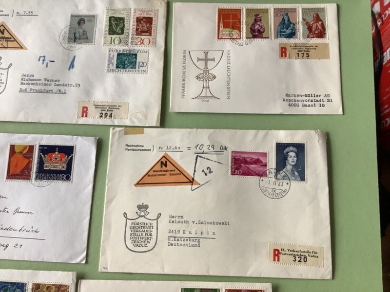 Liechtenstein registered postal stamps covers 9 items Ref A1414