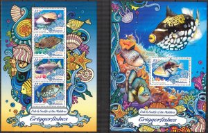 Maldive Islands 2016 Marine Life Trigger Fishes Sheet + S/S MNH