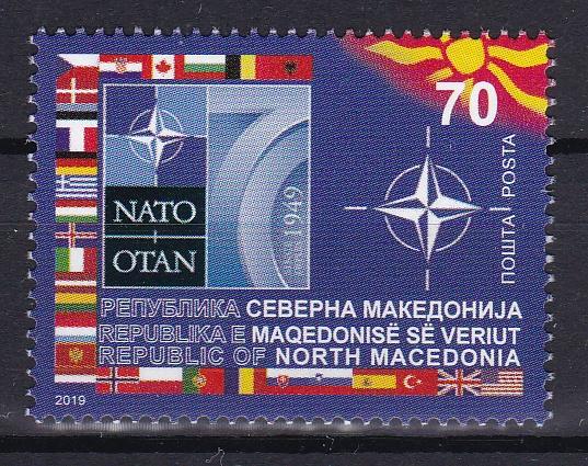 North Macedonia 2019 70th Anniversary of foundation of NATO Flags stamp MNH