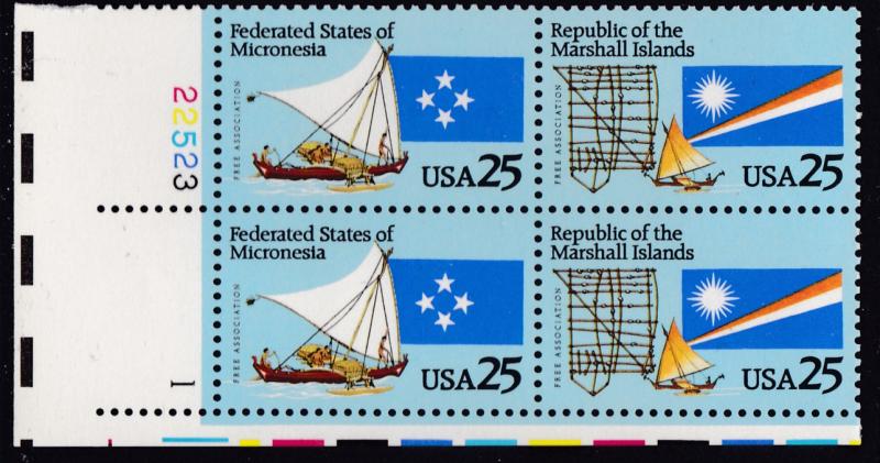 United States 1990 Micronesia Marshall Islands Plate Number Block