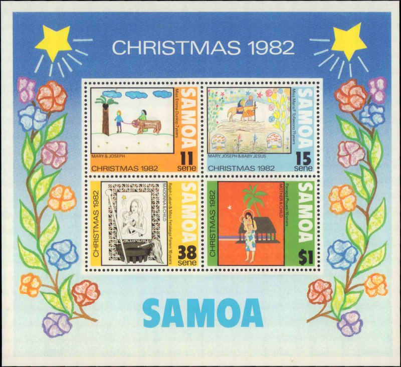 Samoa #583-586a, Complete Set(5), 1982, Christmas, Art, Children, Never Hinged